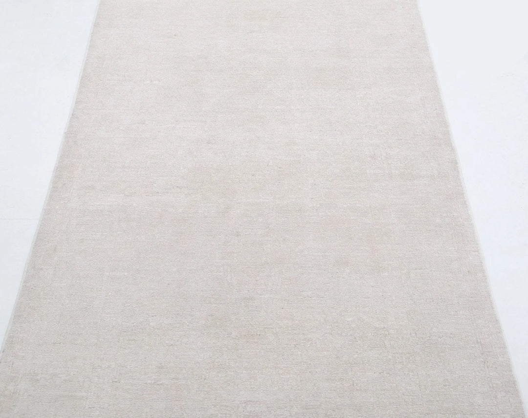 Ivory Afghan Tabriz Rug 3' 2" x 9' 10" Hand-Knotted | No. AT74448
