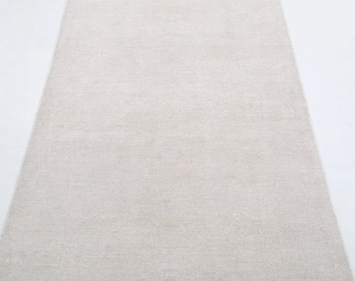 Ivory Afghan Tabriz Rug 3' 2" x 9' 10" Hand-Knotted | No. AT74448