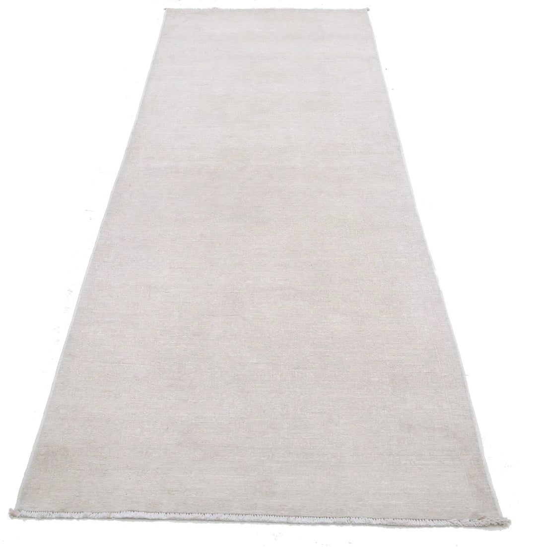 Ivory Afghan Tabriz Rug 3' 2" x 9' 10" Hand-Knotted | No. AT74448