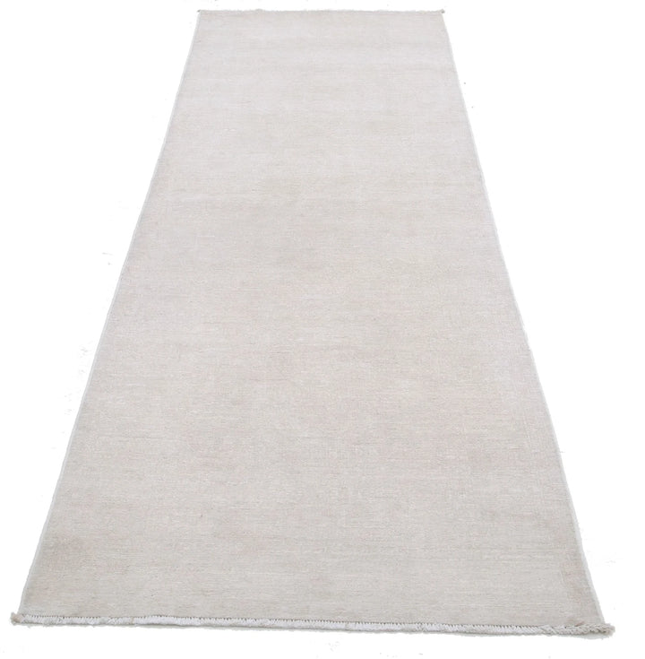 Ivory Afghan Tabriz Rug 3' 2" x 9' 10" Hand-Knotted | No. AT74448