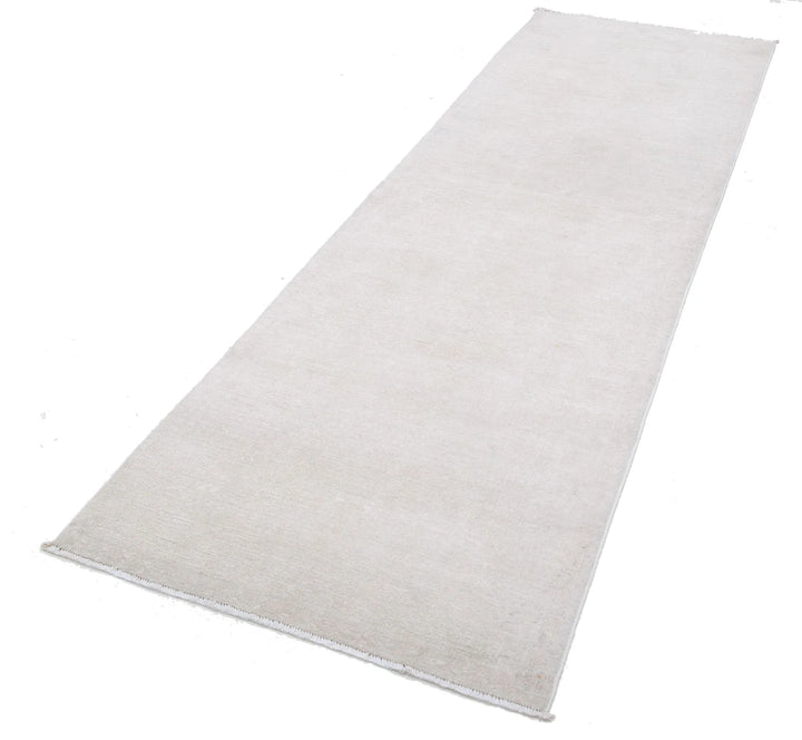 Ivory Afghan Tabriz Rug 3' 2" x 9' 10" Hand-Knotted | No. AT74448