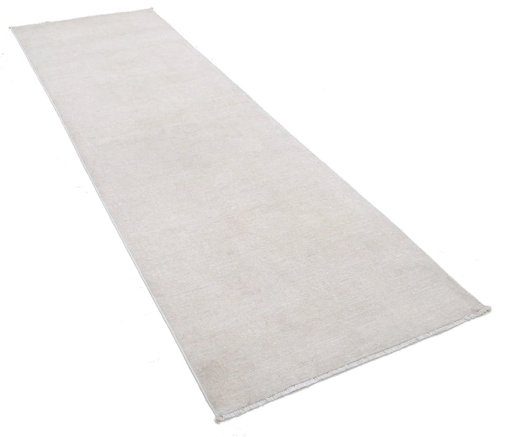 Ivory Afghan Tabriz Rug 3' 2" x 9' 10" Hand-Knotted | No. AT74448