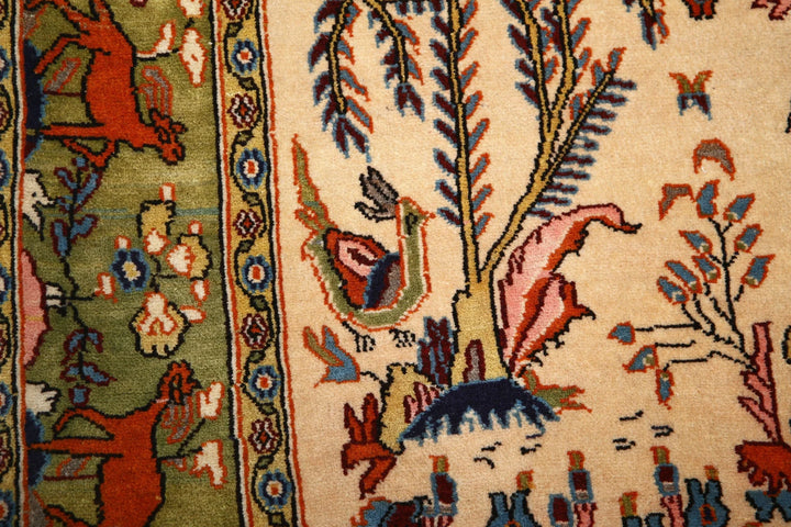 Ivory Oriental Qum Rug 4' 6" x 6' 8" Hand-Knotted | No. AT74534