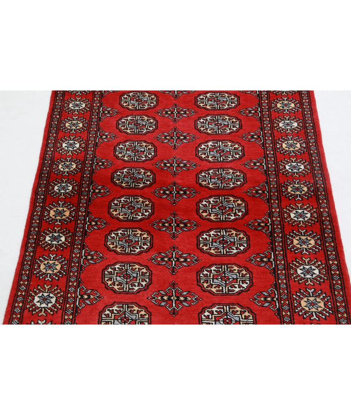 Red Pakistani Bokhara Rug 3' 0" x 4' 10" Hand-Knotted | No. AT74558