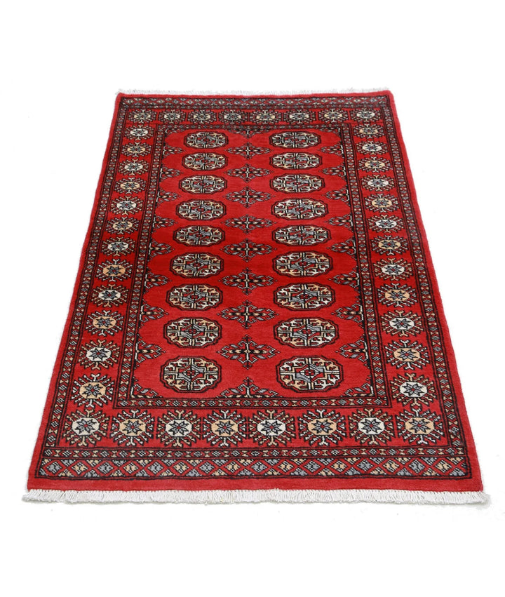 Red Pakistani Bokhara Rug 3' 0" x 4' 10" Hand-Knotted | No. AT74558