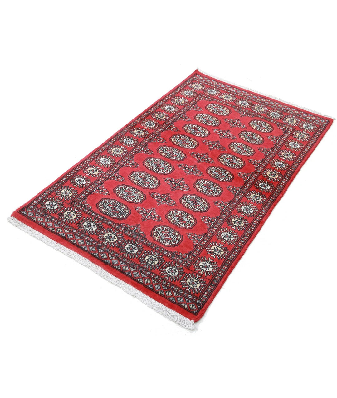 Red Pakistani Bokhara Rug 3' 0" x 4' 10" Hand-Knotted | No. AT74558