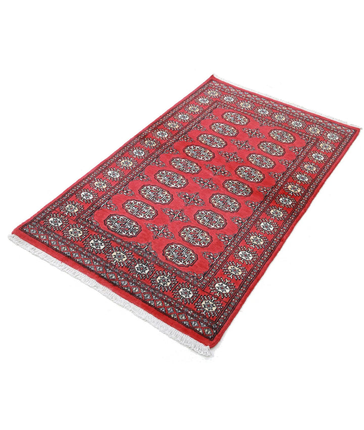 Red Pakistani Bokhara Rug 3' 0" x 4' 10" Hand-Knotted | No. AT74558