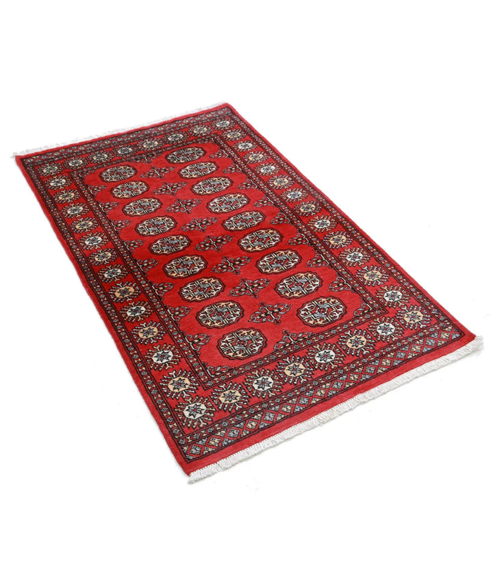 Red Pakistani Bokhara Rug 3' 0" x 4' 10" Hand-Knotted | No. AT74558