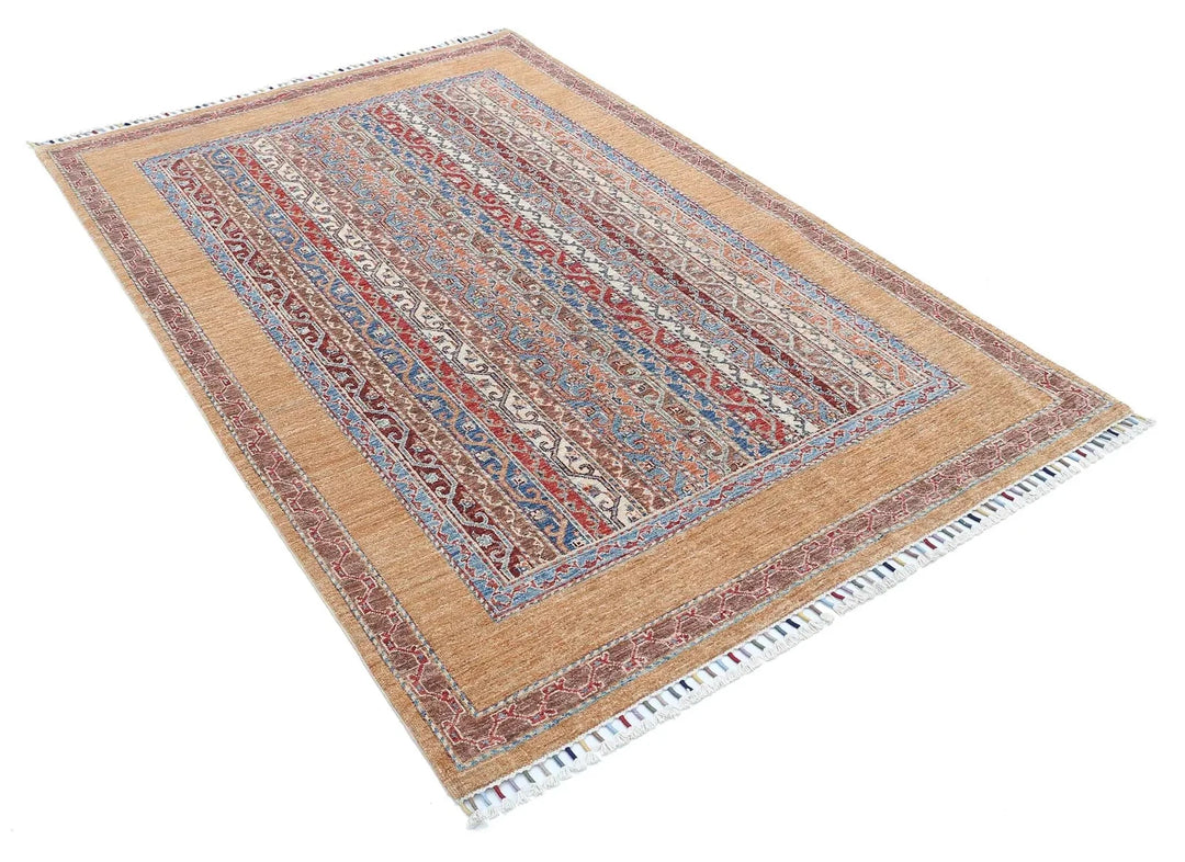 Gold Afghan Shaal Rug 4' 9" x 7' 2" Hand-Knotted | No. AT74589
