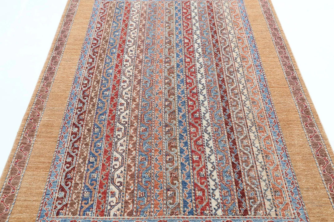 Gold Afghan Shaal Rug 4' 9" x 7' 2" Hand-Knotted | No. AT74589