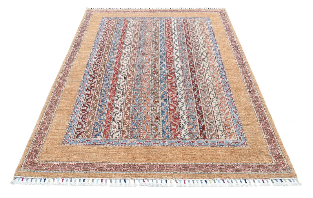 Gold Afghan Shaal Rug 4' 9" x 7' 2" Hand-Knotted | No. AT74589
