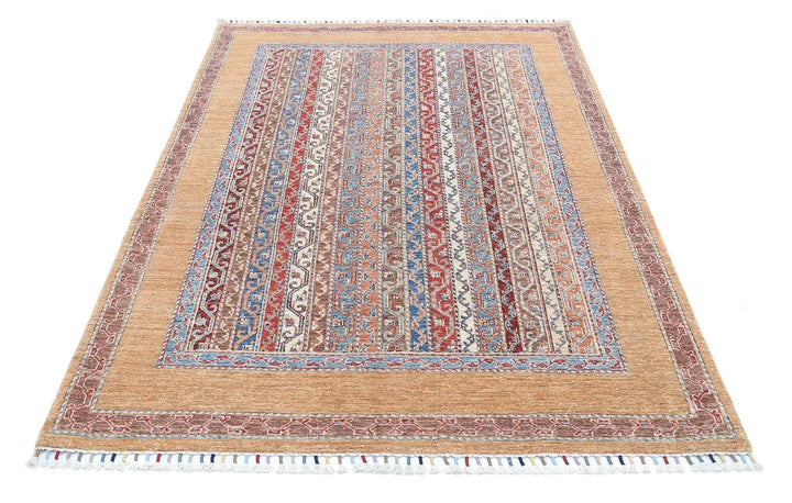Gold Afghan Shaal Rug 4' 9" x 7' 2" Hand-Knotted | No. AT74589