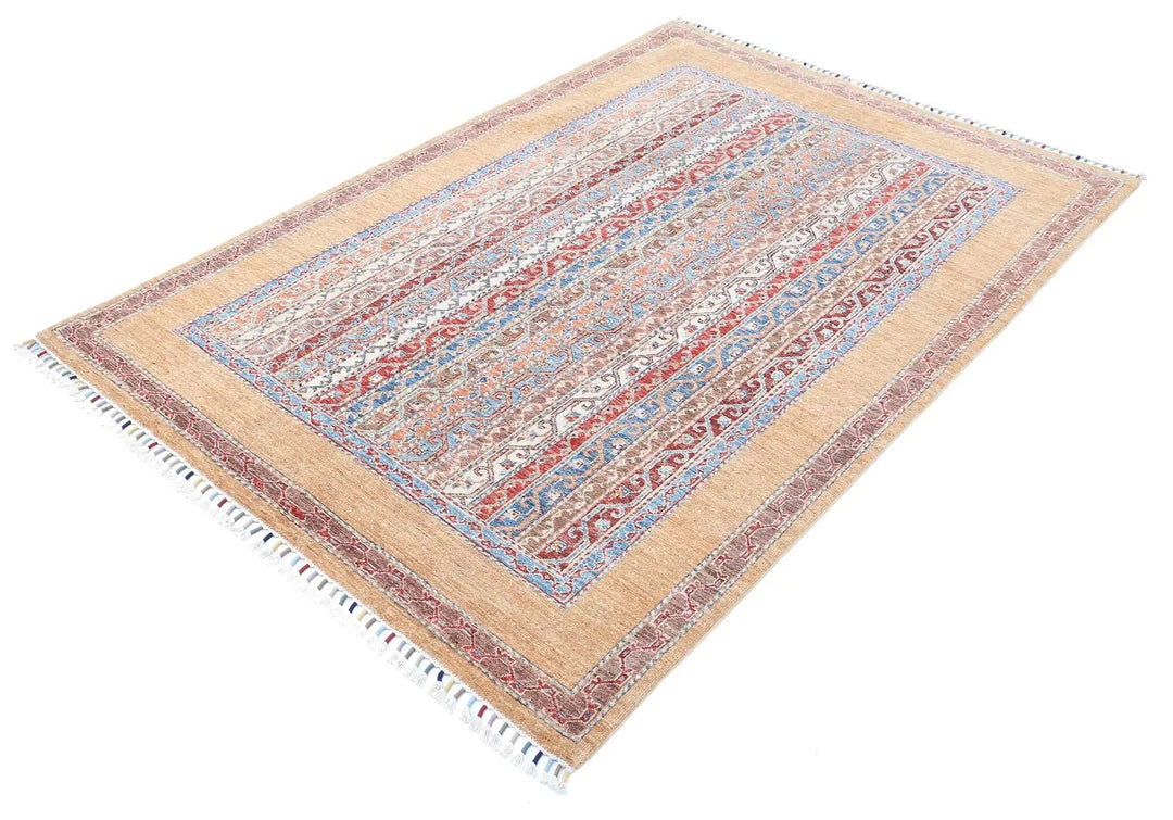 Gold Afghan Shaal Rug 4' 9" x 7' 2" Hand-Knotted | No. AT74589