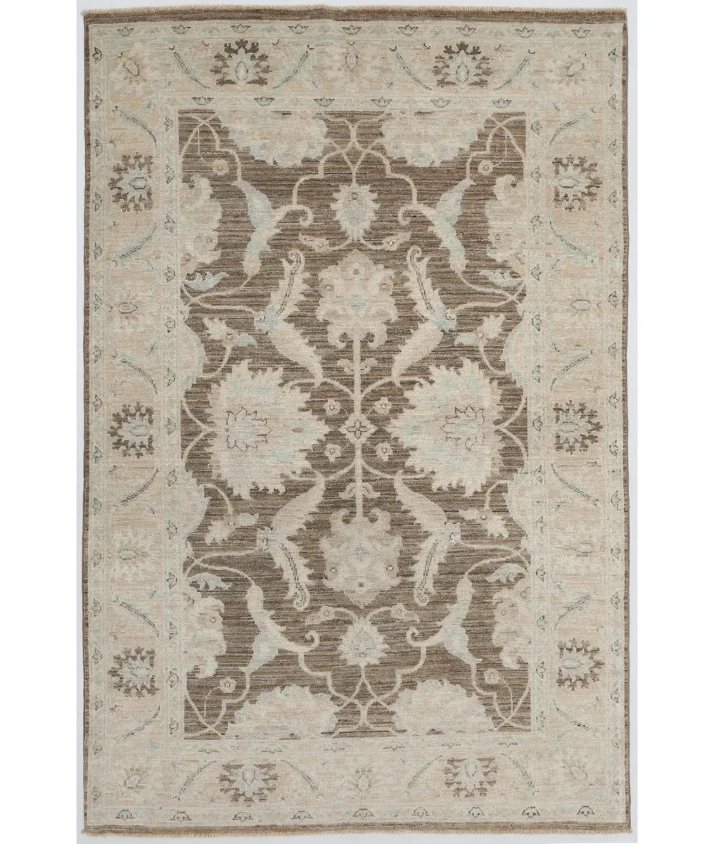 Brown Afghan Ziegler Rug 4' 0" x 6' 2" Hand-Knotted | No. AT74623
