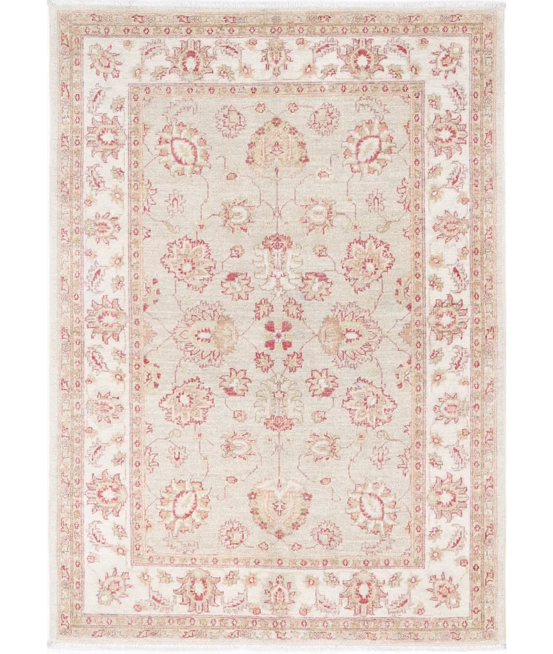 Ivory Afghan Serenity Rug 3' 10" x 5' 5" Hand-Knotted | No. AT74776