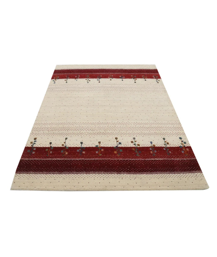 Ivory Indian Oriental Rug 4'9" x 6'6" Hand-Knotted | No. AT74790