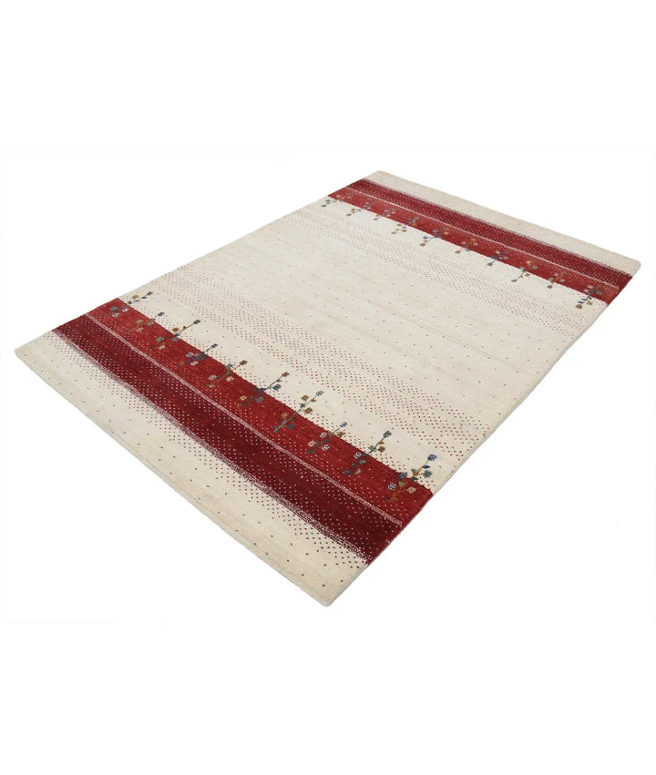Ivory Indian Oriental Rug 4'9" x 6'6" Hand-Knotted | No. AT74790