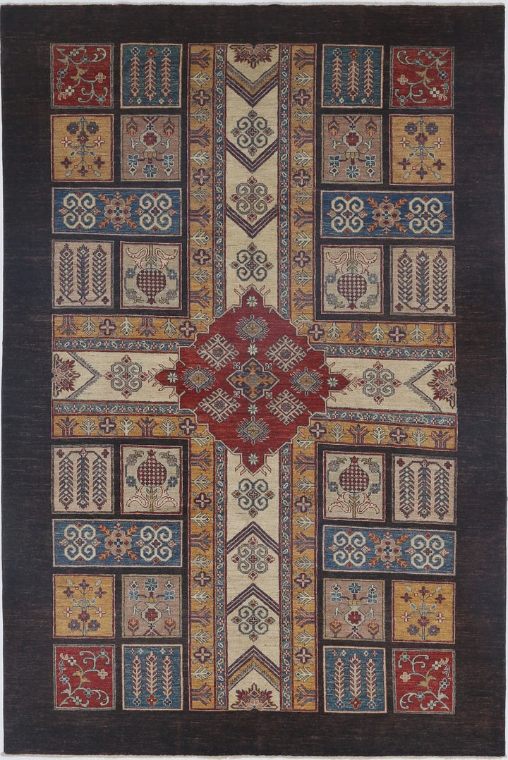 Black Afghan Ziegler Rug 6' 6" x 9' 10" Hand-Knotted | No. AT74816