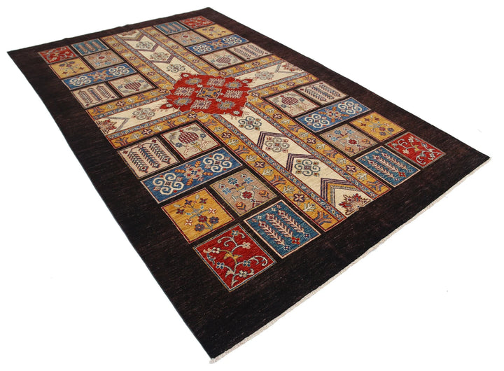 Black Afghan Ziegler Rug 6' 6" x 9' 10" Hand-Knotted | No. AT74816