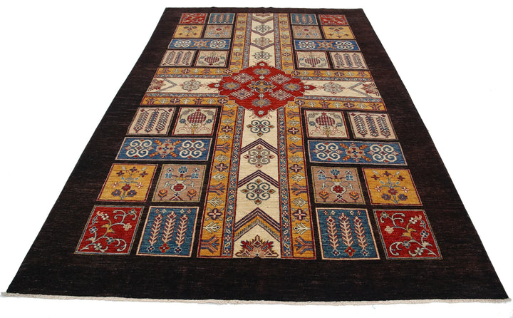 Black Afghan Ziegler Rug 6' 6" x 9' 10" Hand-Knotted | No. AT74816