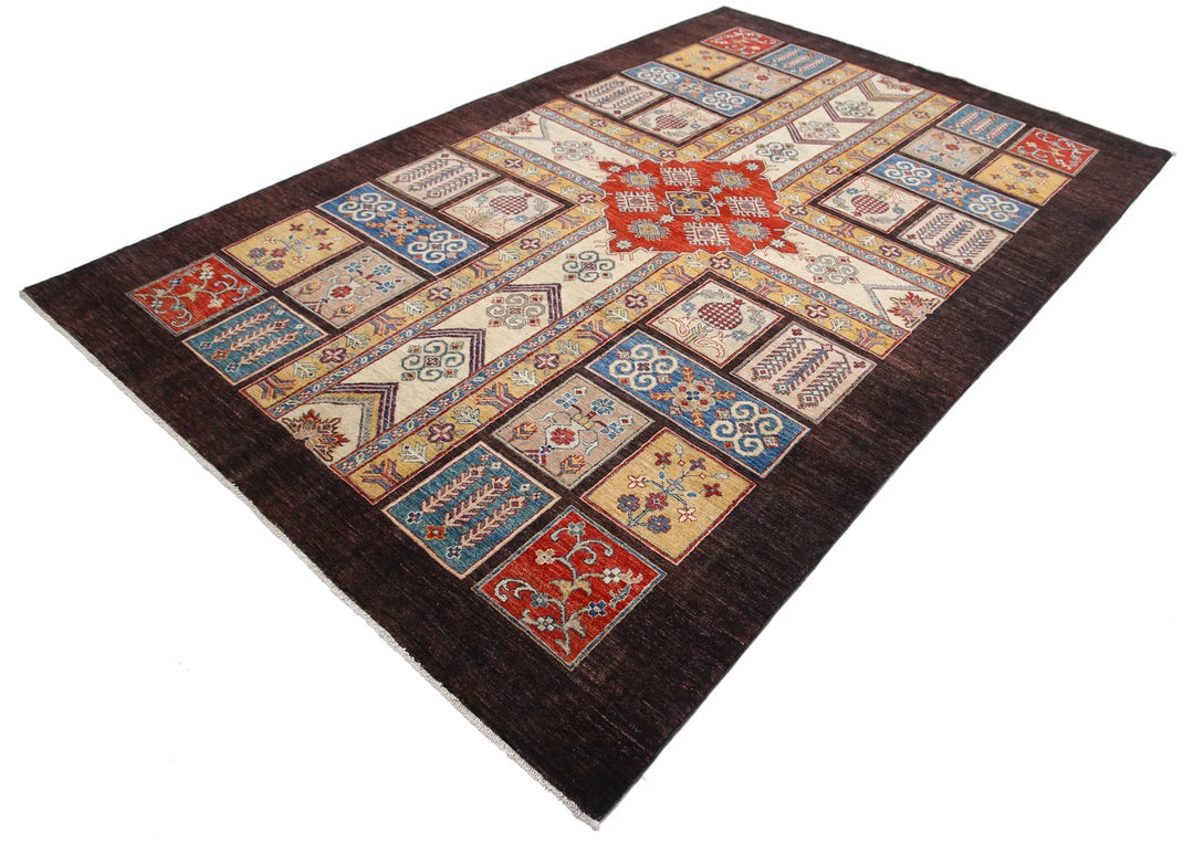 Black Afghan Ziegler Rug 6' 6" x 9' 10" Hand-Knotted | No. AT74816