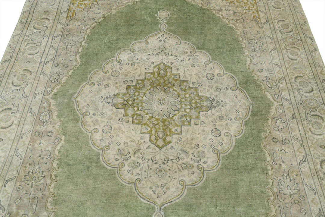 Green Ivory Indian Ziegler Rug 5' 11" x 8' 9" Hand-Knotted | No. AT74880