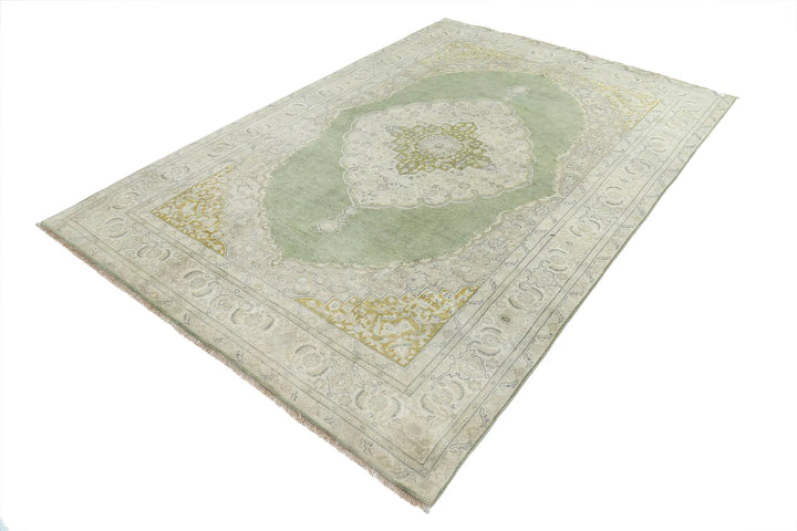 Green Ivory Indian Ziegler Rug 5' 11" x 8' 9" Hand-Knotted | No. AT74880
