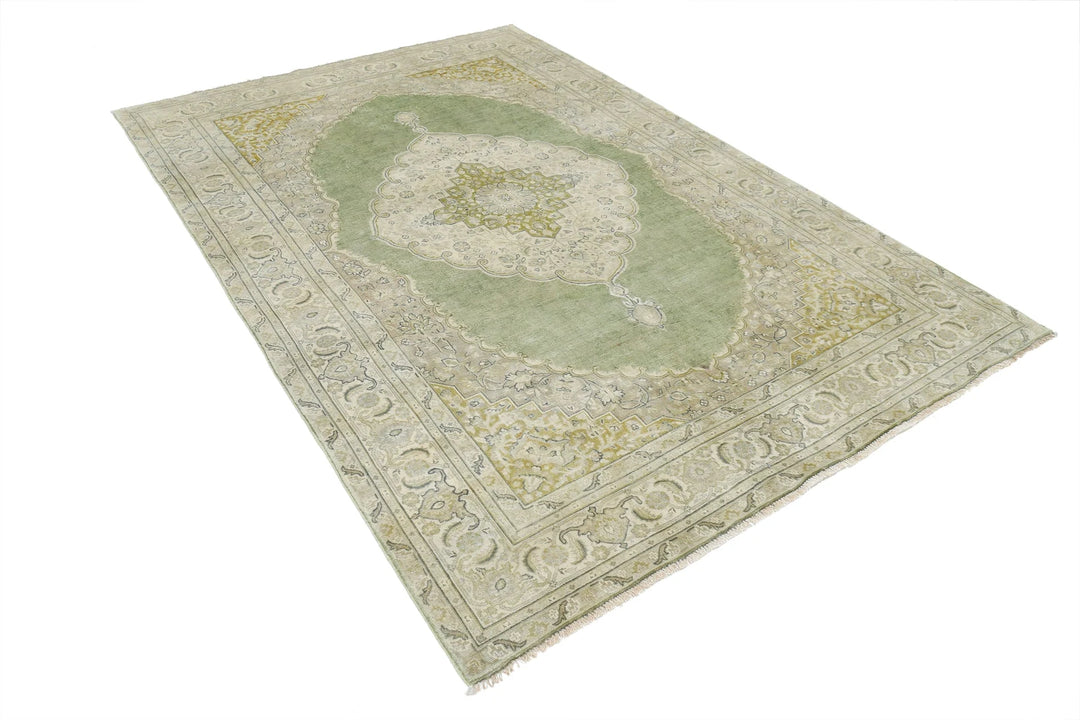 Green Ivory Indian Ziegler Rug 5' 11" x 8' 9" Hand-Knotted | No. AT74880
