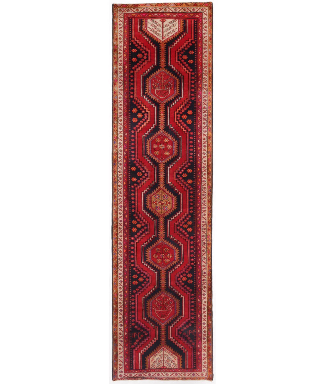 Persian Hamadan Runner Rug 3' 5" x 13' 2" Hand-Knotted | No. AT74944