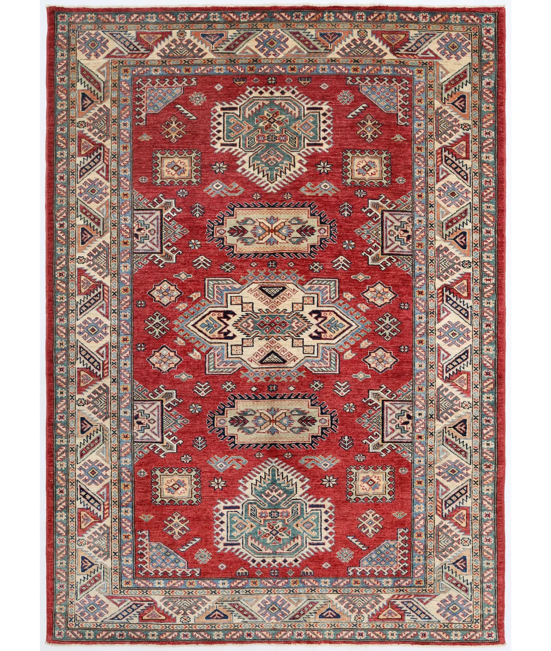 Afghan Kazak Rug 5' 7" x 7' 9" Hand-Knotted | No. AT75004
