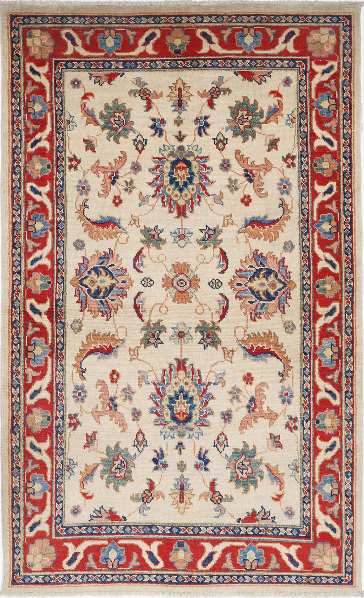 Beige Afghan Ziegler Rug 4' 0" x 6' 7" Hand-Knotted | No. AT75034