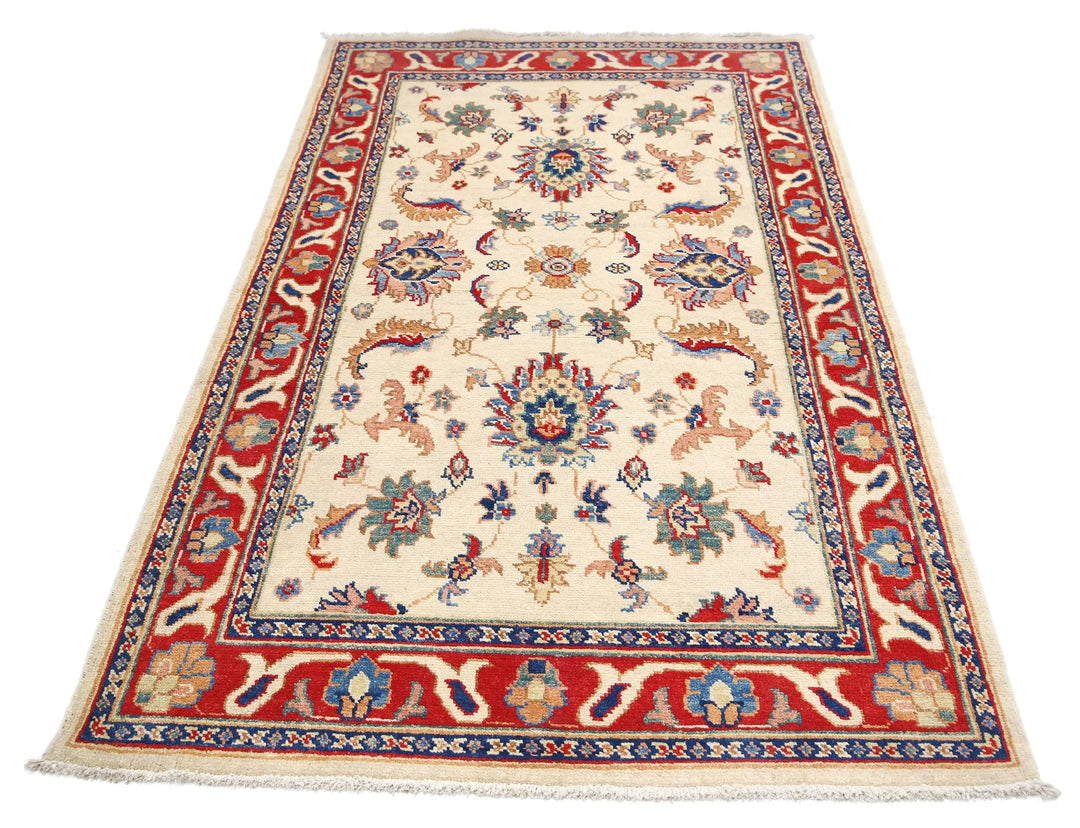 Beige Afghan Ziegler Rug 4' 0" x 6' 7" Hand-Knotted | No. AT75034
