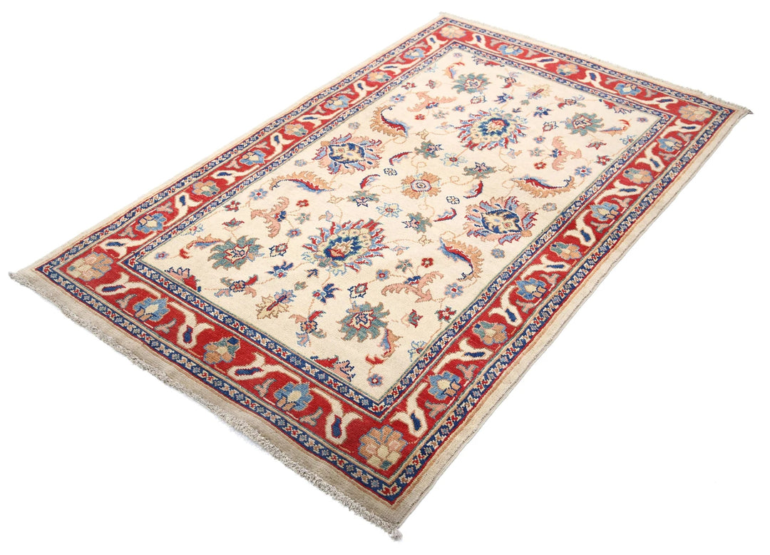 Beige Afghan Ziegler Rug 4' 0" x 6' 7" Hand-Knotted | No. AT75034