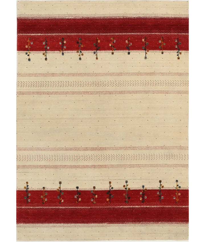 Ivory Indian Oriental Rug 5' 3" x 7' 5" Hand-Knotted | No. AT750509