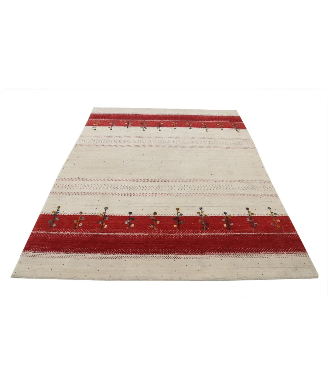 Ivory Indian Oriental Rug 5' 3" x 7' 5" Hand-Knotted | No. AT750509