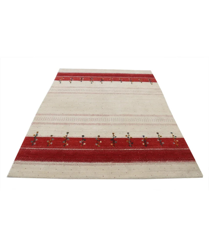 Ivory Indian Oriental Rug 5' 3" x 7' 5" Hand-Knotted | No. AT750509