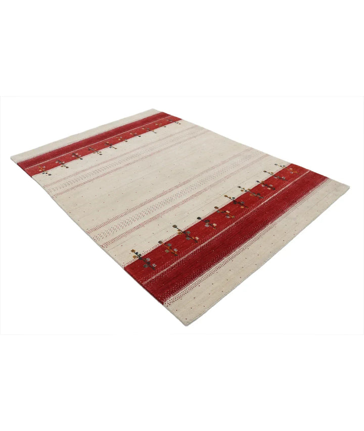 Ivory Indian Oriental Rug 5' 3" x 7' 5" Hand-Knotted | No. AT750509