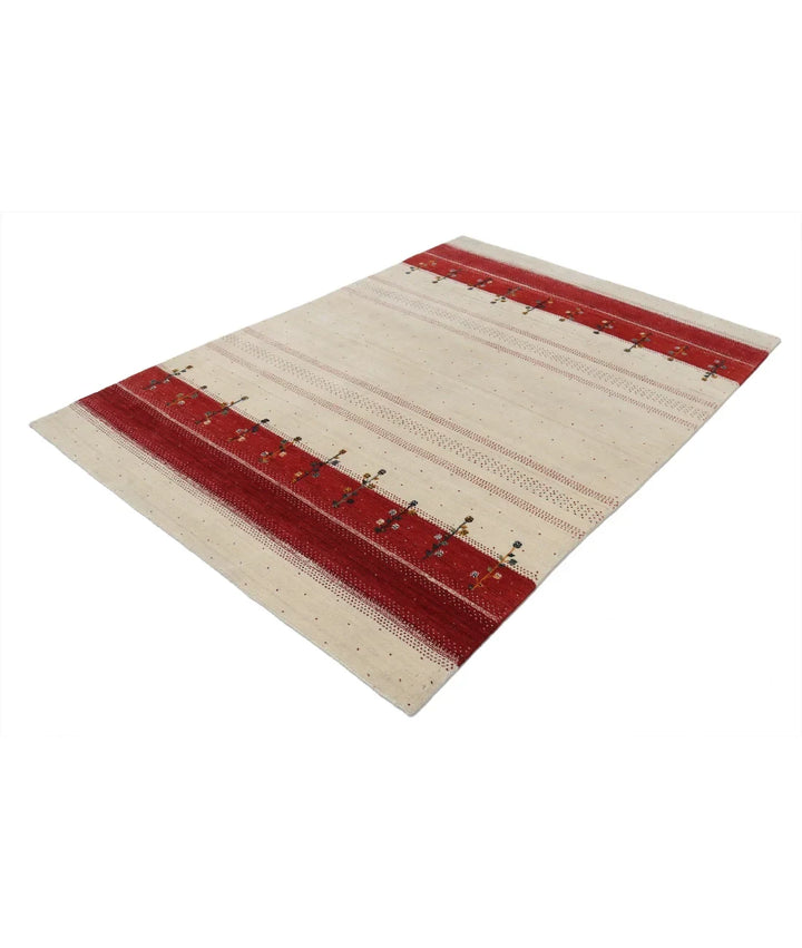 Ivory Indian Oriental Rug 5' 3" x 7' 5" Hand-Knotted | No. AT750509