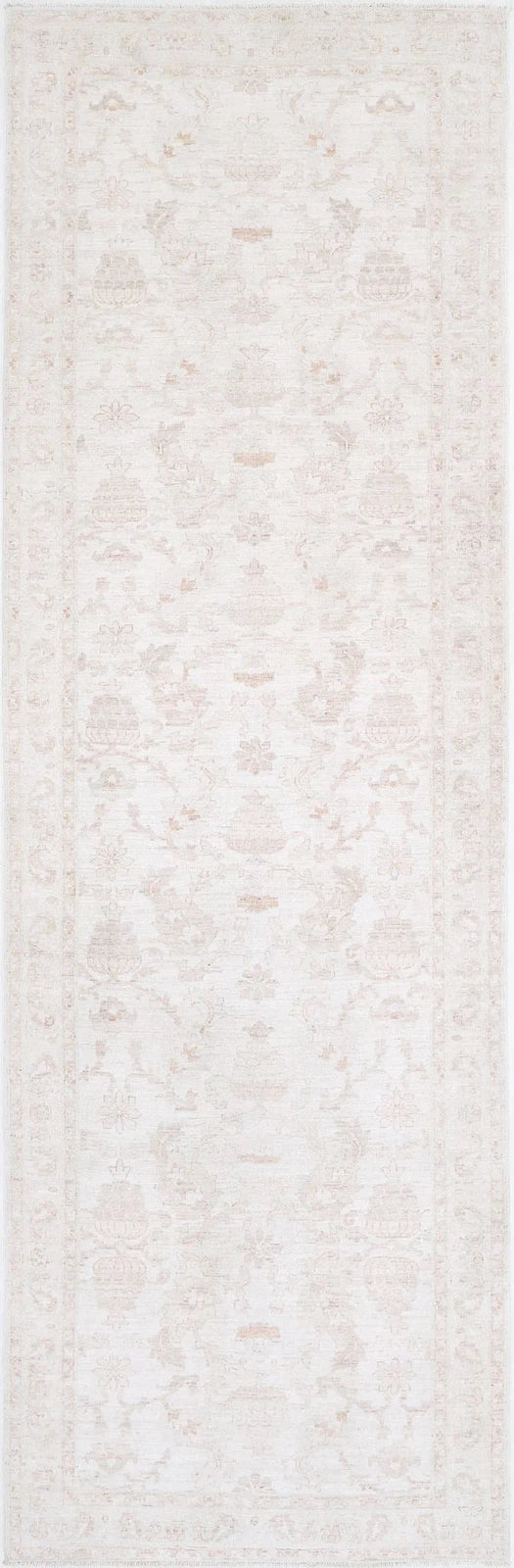 Ivory Afghan Runner Rug 4' 2" x 13' 5" Hand-Knotted | No. AT75083