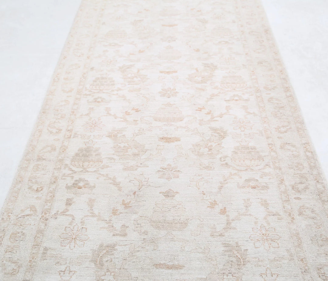 Ivory Afghan Runner Rug 4' 2" x 13' 5" Hand-Knotted | No. AT75083