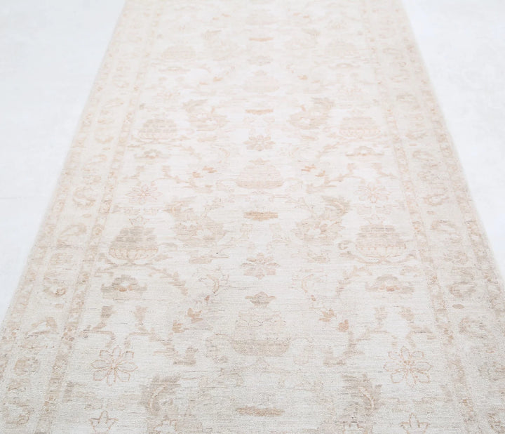 Ivory Afghan Runner Rug 4' 2" x 13' 5" Hand-Knotted | No. AT75083