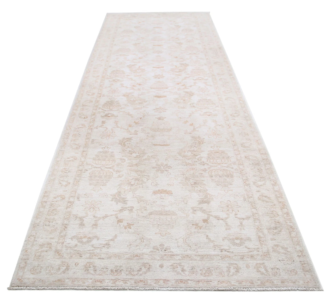 Ivory Afghan Runner Rug 4' 2" x 13' 5" Hand-Knotted | No. AT75083