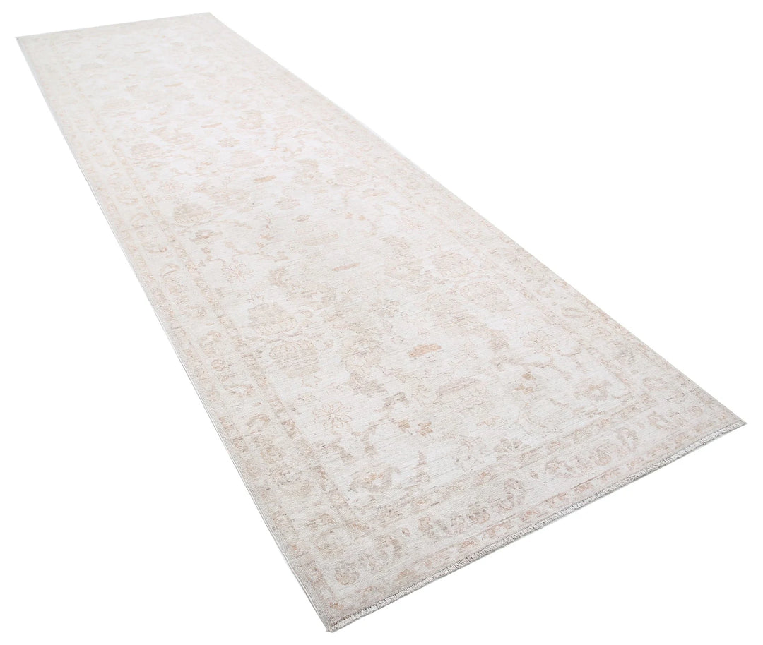 Ivory Afghan Runner Rug 4' 2" x 13' 5" Hand-Knotted | No. AT75083