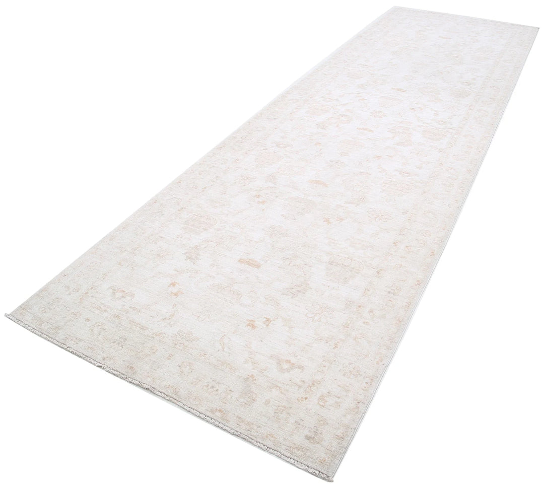 Ivory Afghan Runner Rug 4' 2" x 13' 5" Hand-Knotted | No. AT75083