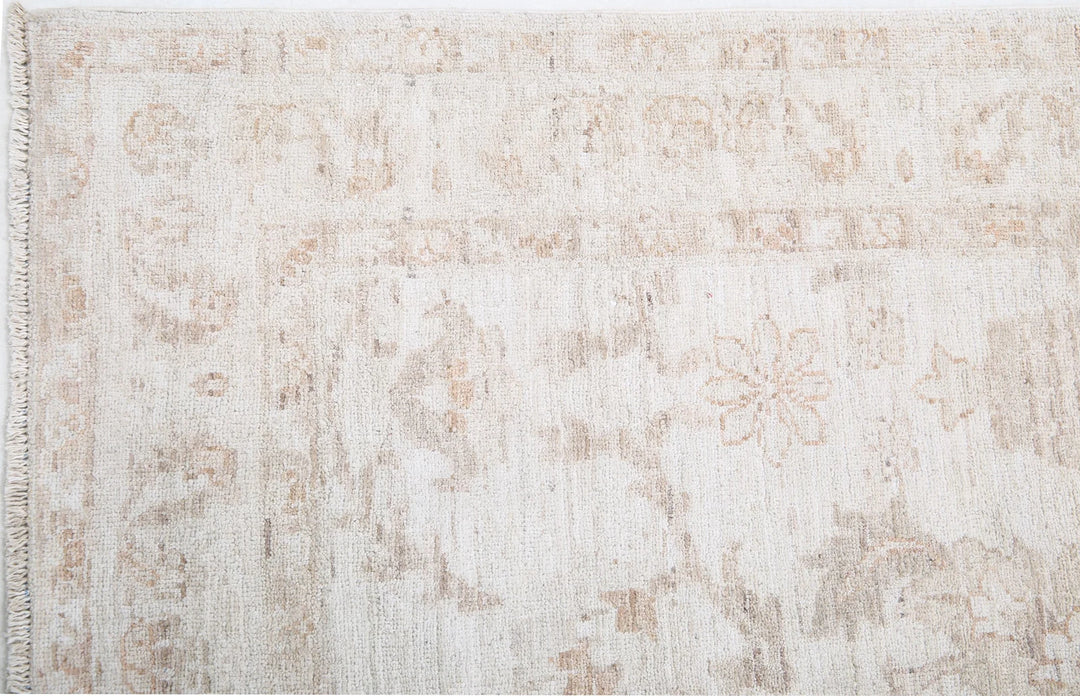 Ivory Afghan Runner Rug 4' 2" x 13' 5" Hand-Knotted | No. AT75083