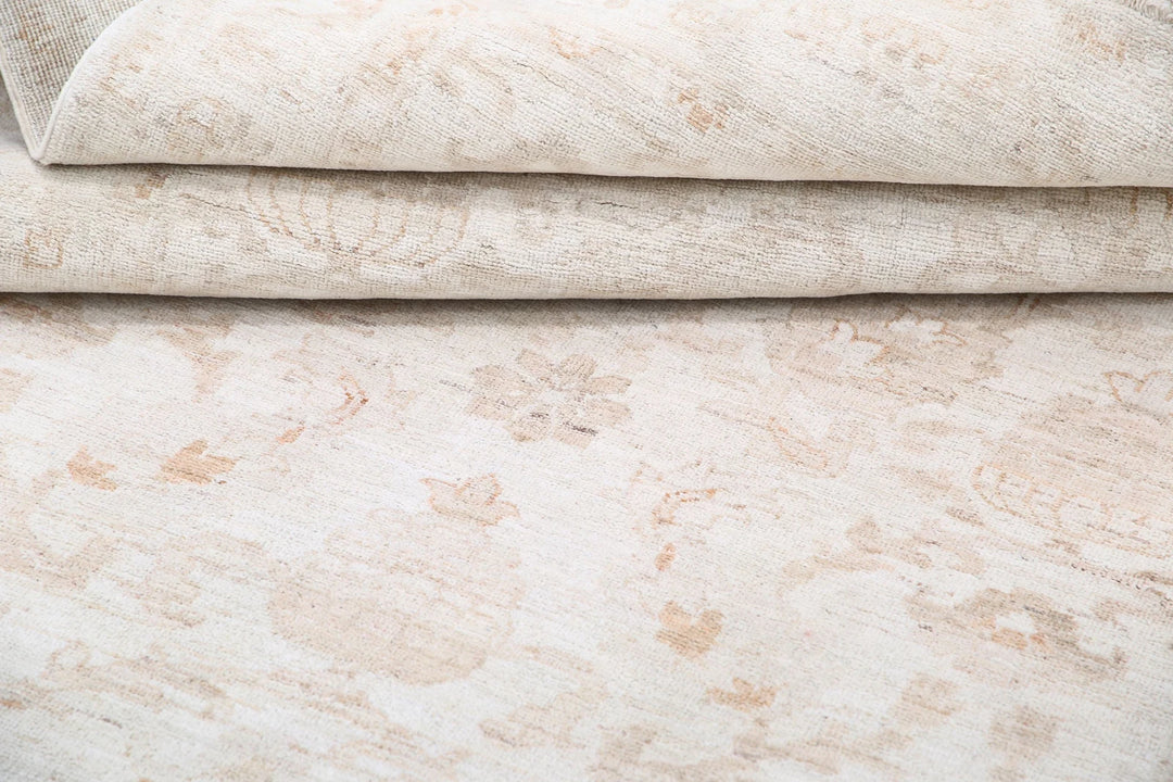 Ivory Afghan Runner Rug 4' 2" x 13' 5" Hand-Knotted | No. AT75083