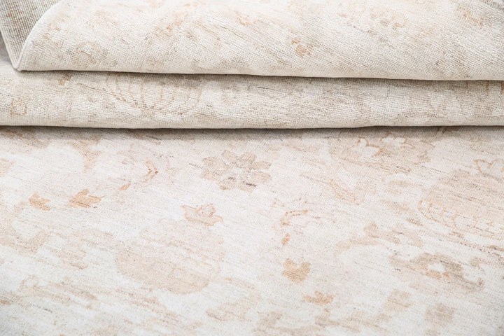 Ivory Afghan Runner Rug 4' 2" x 13' 5" Hand-Knotted | No. AT75083