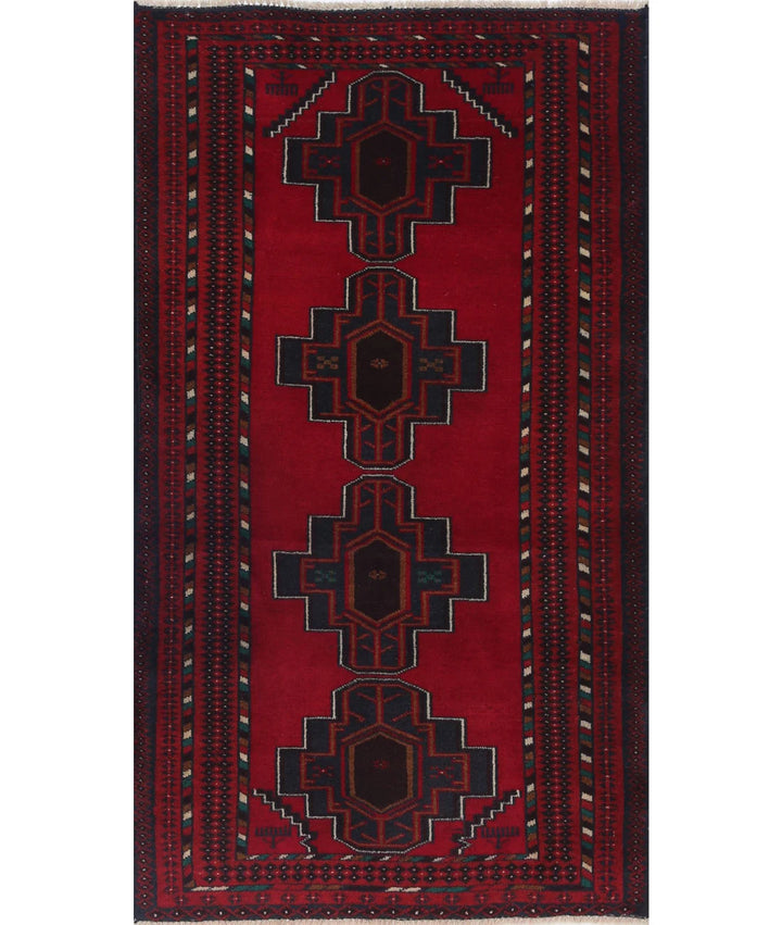 Red Afghan Baluchi Rug 2' 8" x 4' 10" Hand-Knotted | No. AT75379
