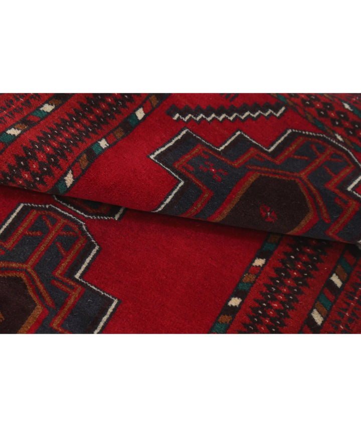 Red Afghan Baluchi Rug 2' 8" x 4' 10" Hand-Knotted | No. AT75379