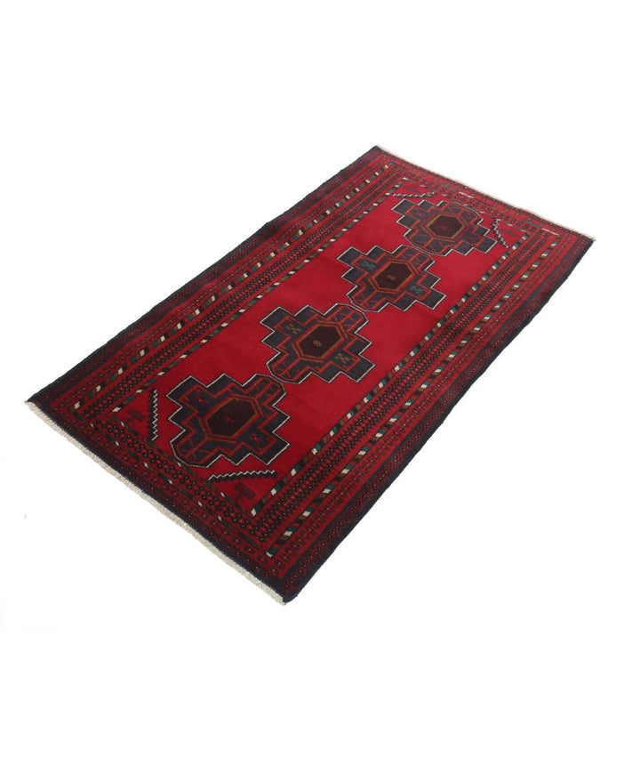 Red Afghan Baluchi Rug 2' 8" x 4' 10" Hand-Knotted | No. AT75379